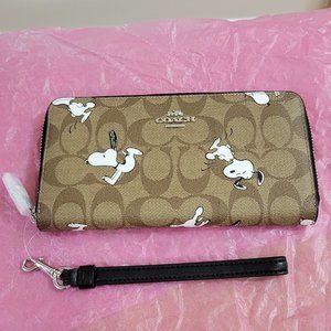 Coach Peanuts Long Zip Around Wallet In Signature Canvas With Snoopy Print